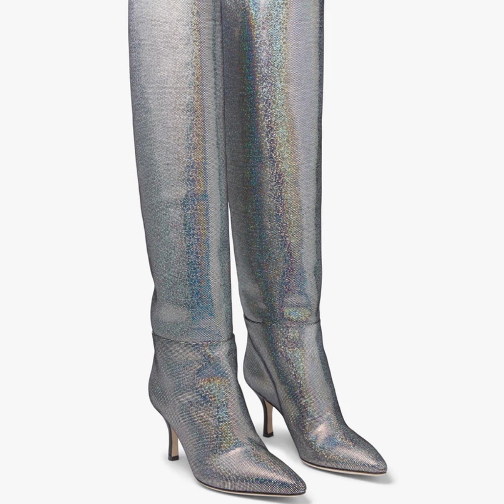 NWT Tamara Mellon Reflection 75 Disco Silver Knee High Boot